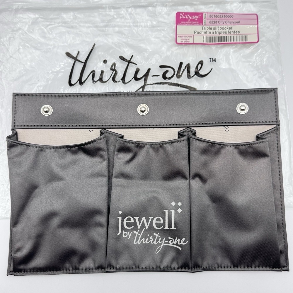 NEW Jewell By Thirty One Triple Slit Pocket Snap Bag Pouch City Charcoal Organiz